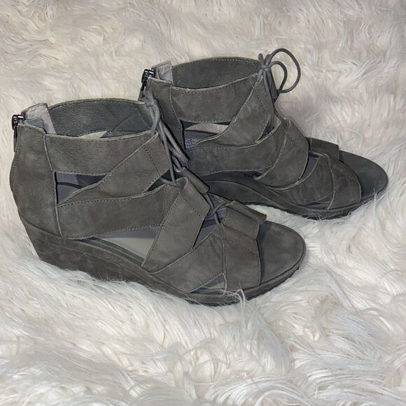 Eileen Fisher Olive coloredWedge Shoes Suede Comfort 7.5 - Picture 2 of 7